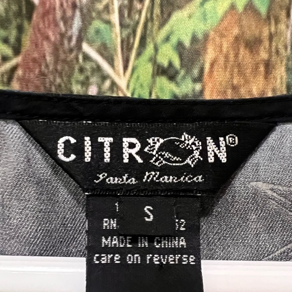 Citron Santa Monica Silk Blouse flower Asian inspired print fabric tunic - Picture 4 of 10